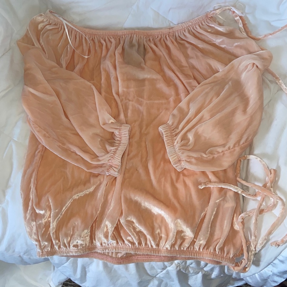 Peach velvet off the shoulder long sleeve